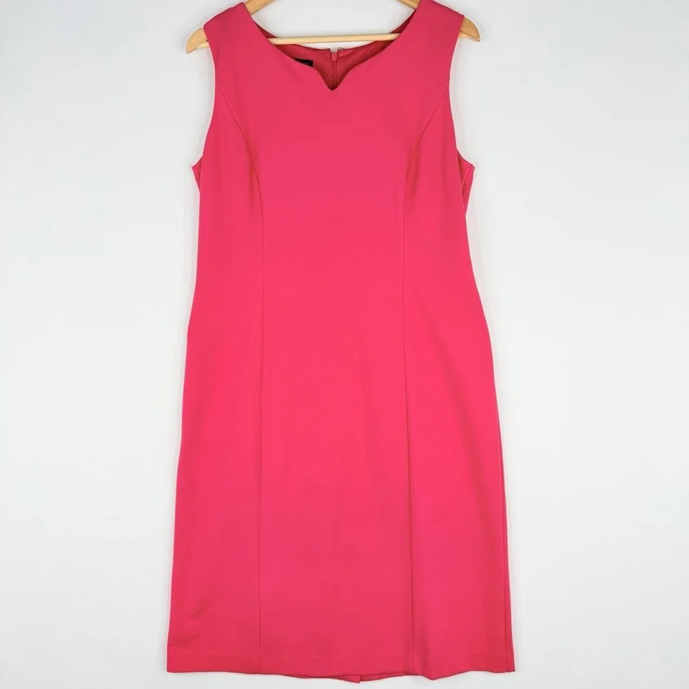Talbots Women's Pink Sleeveless Sheath Dress V Neckline Ponte Knit 14 Rayon/Nylo